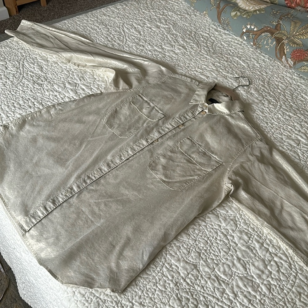 J. Crew Cotton Button Down Soft Gold Metallic Ivo… - image 2